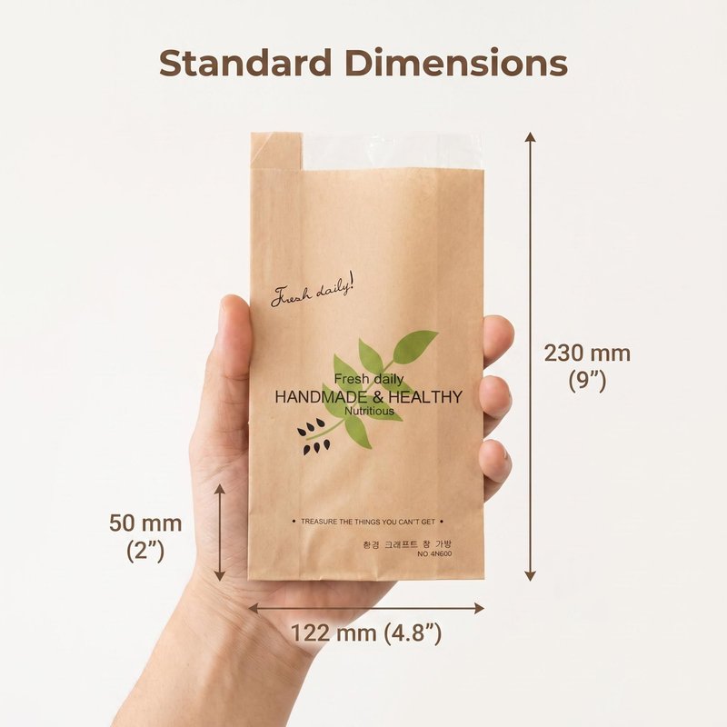PE-laminated bread bag dimensions 122 x 50 x 230 mm