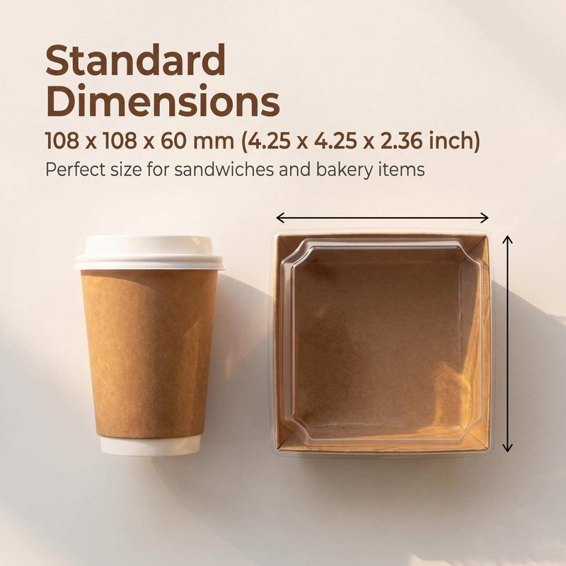 Custom Square Kraft Sandwich Box with Clear PET Lid 108×108mm – Bakery & OEM - image 3 Custom Square Kraft Sandwich Box with Clear PET Lid 108×108mm – Bakery & OEM - image 3