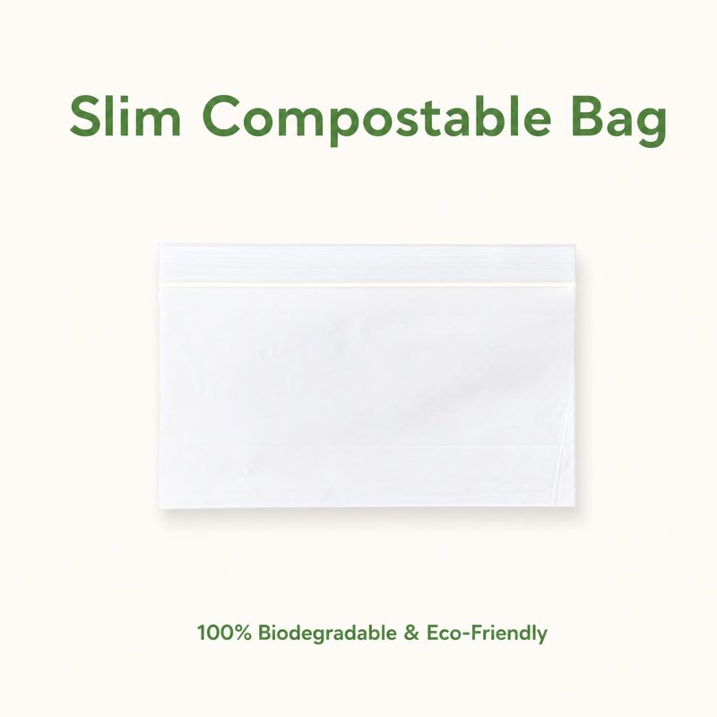 Slim compostable ziplock bag front view