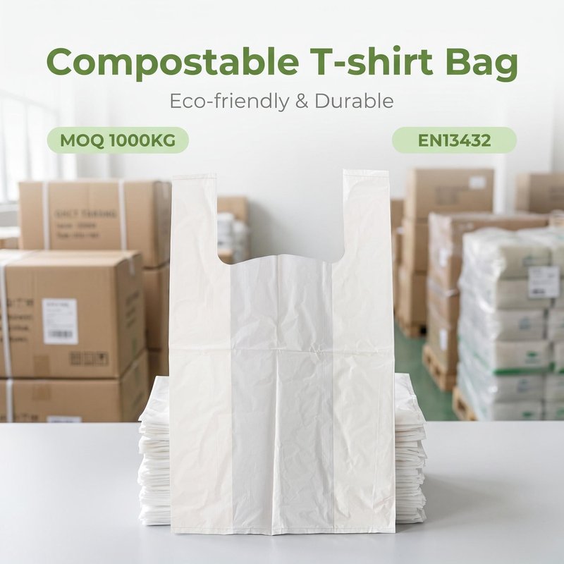 Compostable T shirt shopping bag stack